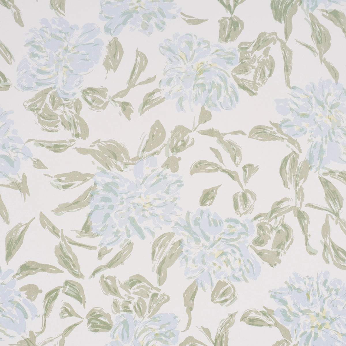 Peony Wallpaper - Green & Soft Blue