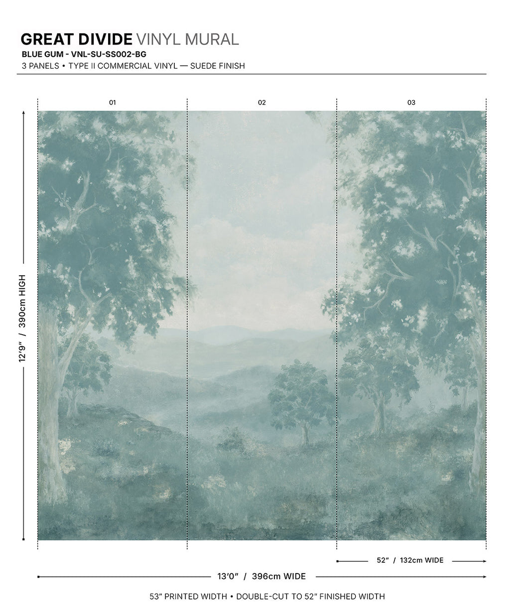 Great Divide Vinyl Mural - Colourway: Blue Gum - Diagram