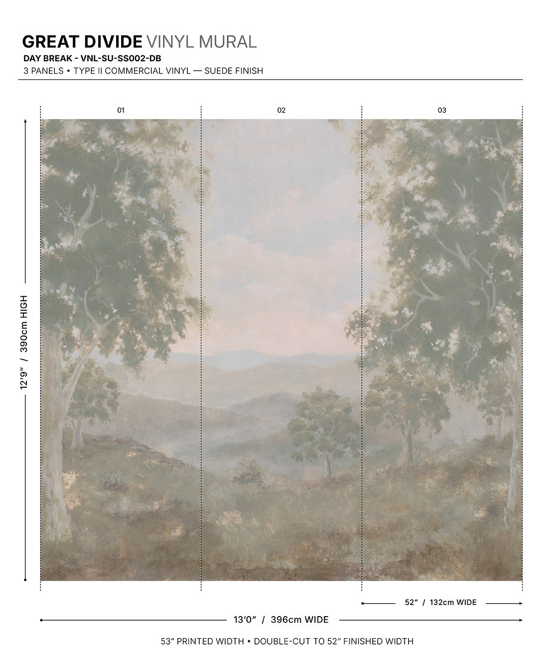 Great Divide Vinyl Mural - Colourway: Day Break - Diagram