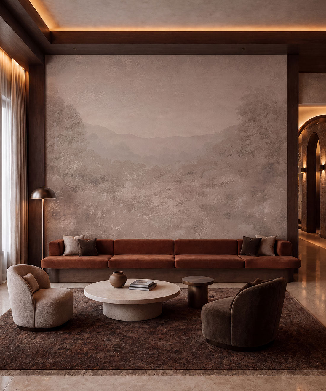 Valewood Vinyl Mural - Colourway: Sienna - Insitu
