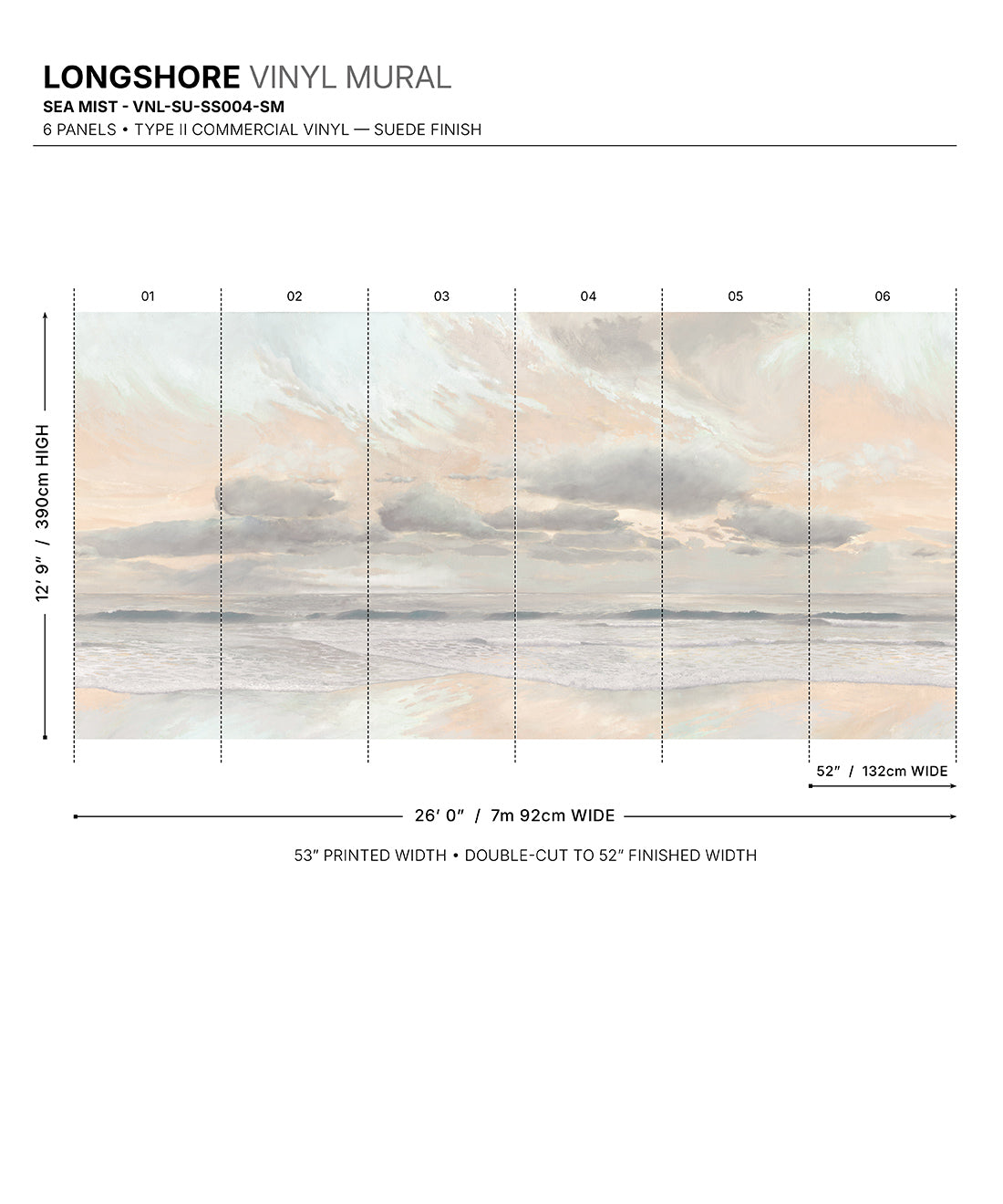 Longshore Vinyl Mural - Colourway: Sea Mist - Diagram