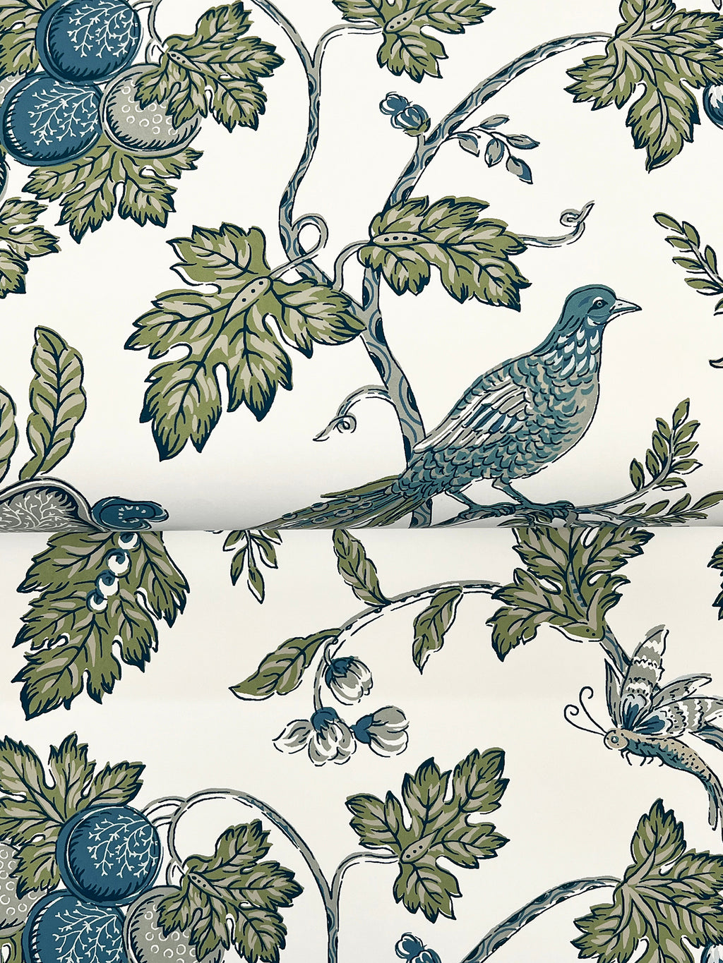 Parterre Wallpaper - Sage & Indigo wallpaper detail