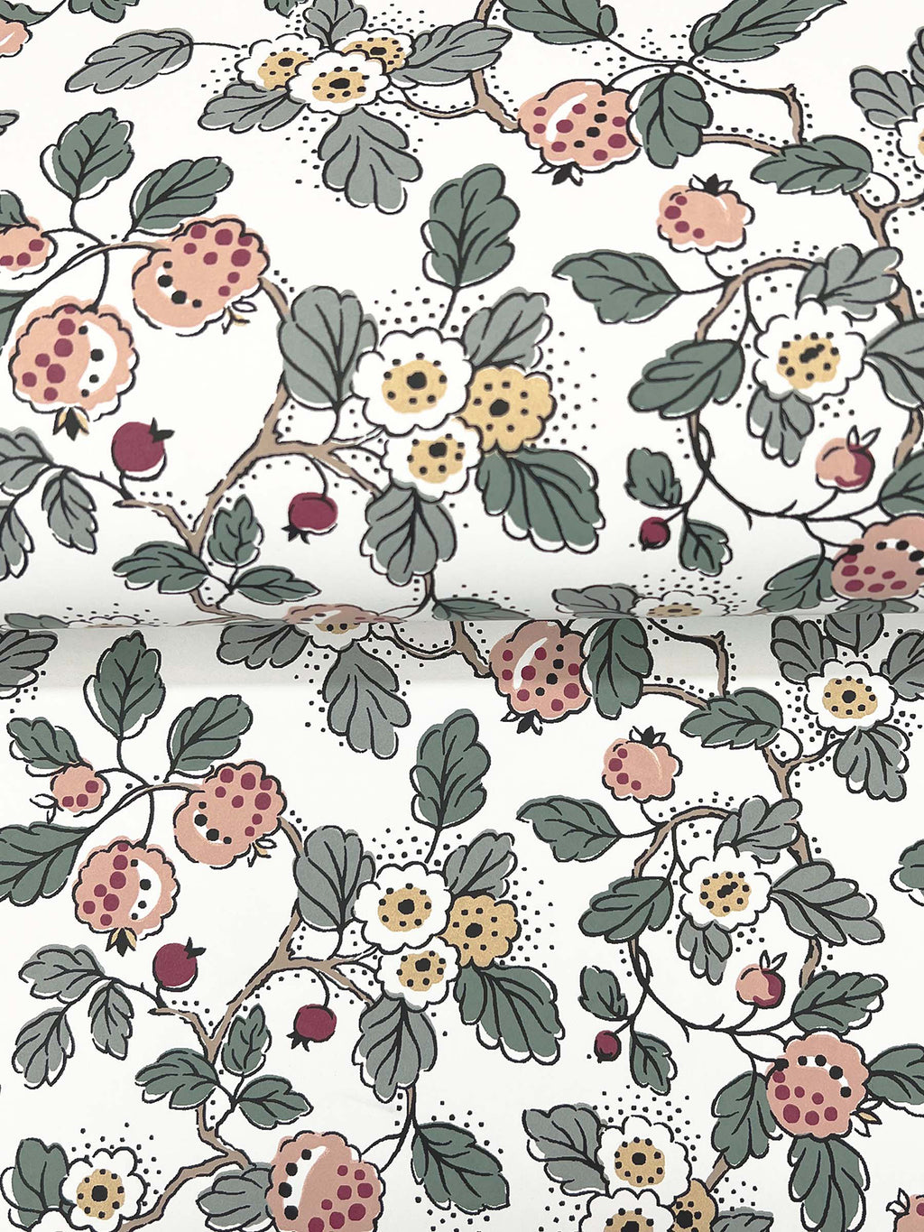 Framboise Wallpaper - Salmon & Eucalyptus wallpaper detail