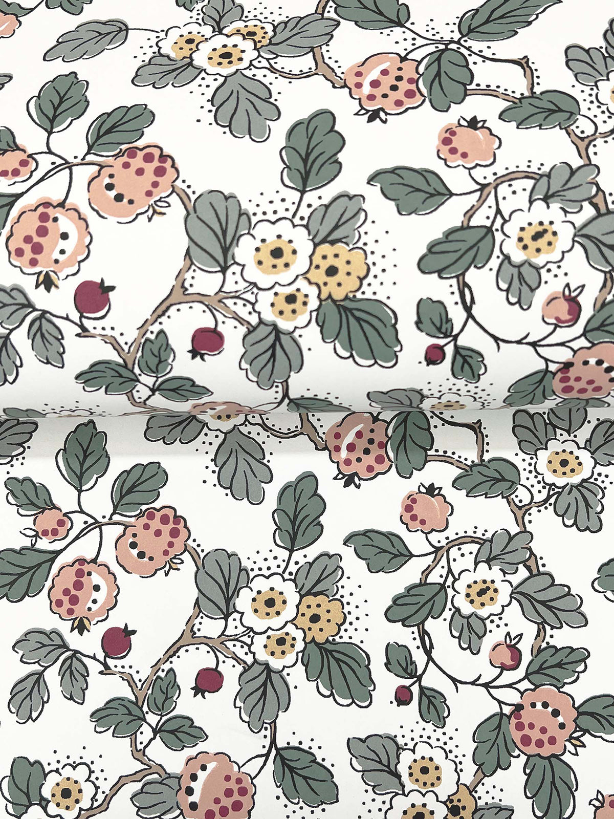Framboise Wallpaper - Salmon & Eucalyptus wallpaper detail