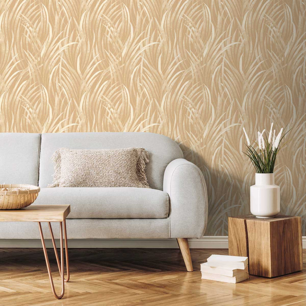 Adelia Tall Grass Wallpaper - Yellow room view