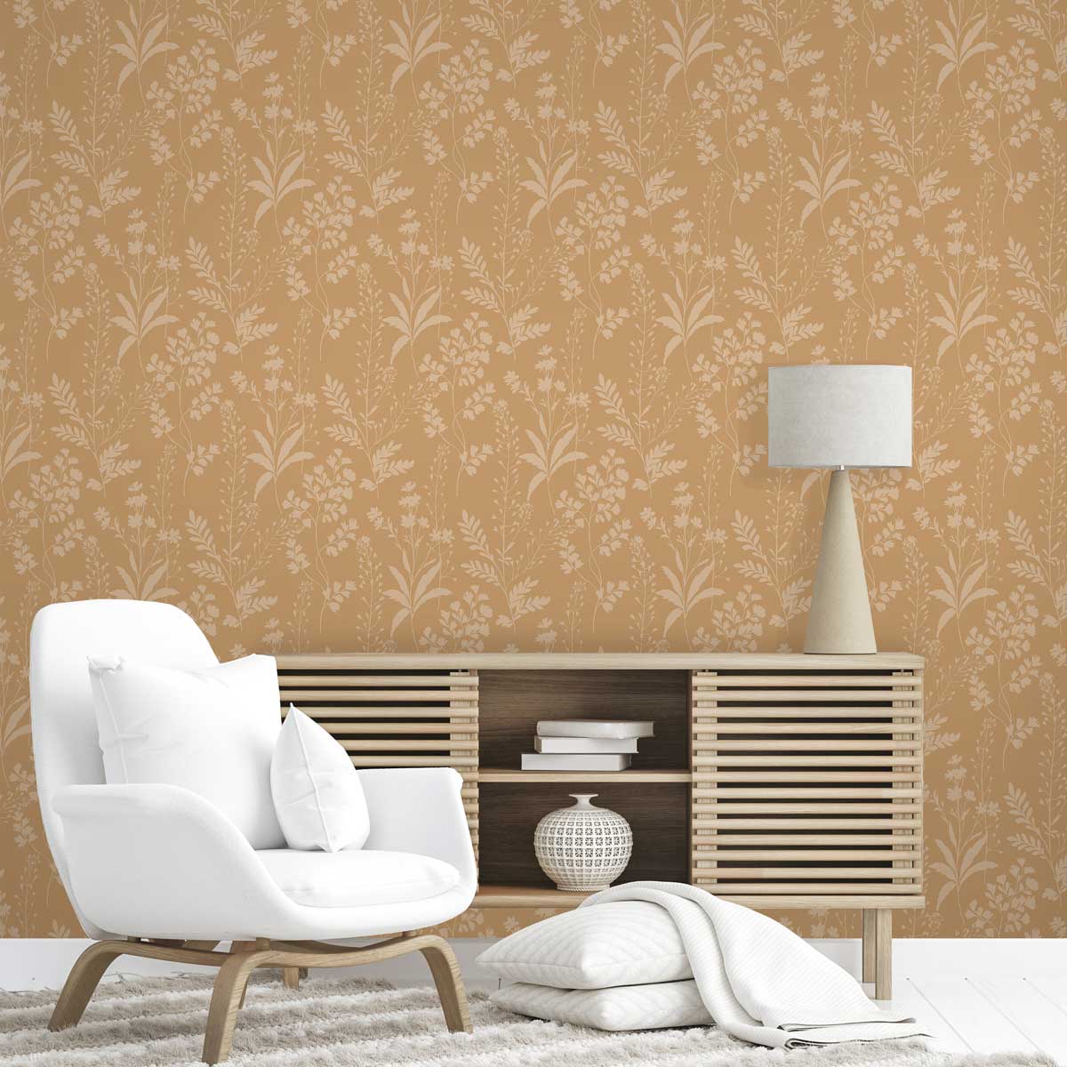 Wildflower Silhouettes Wallpaper - Yellow room view