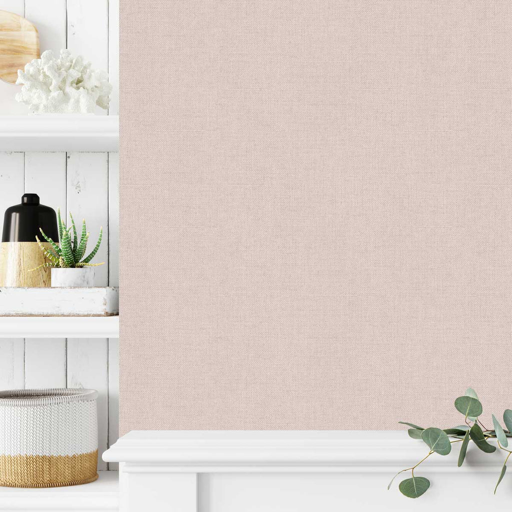 Luxe Faux Tweed Textile Texture Wallpaper - Powder Blush room view