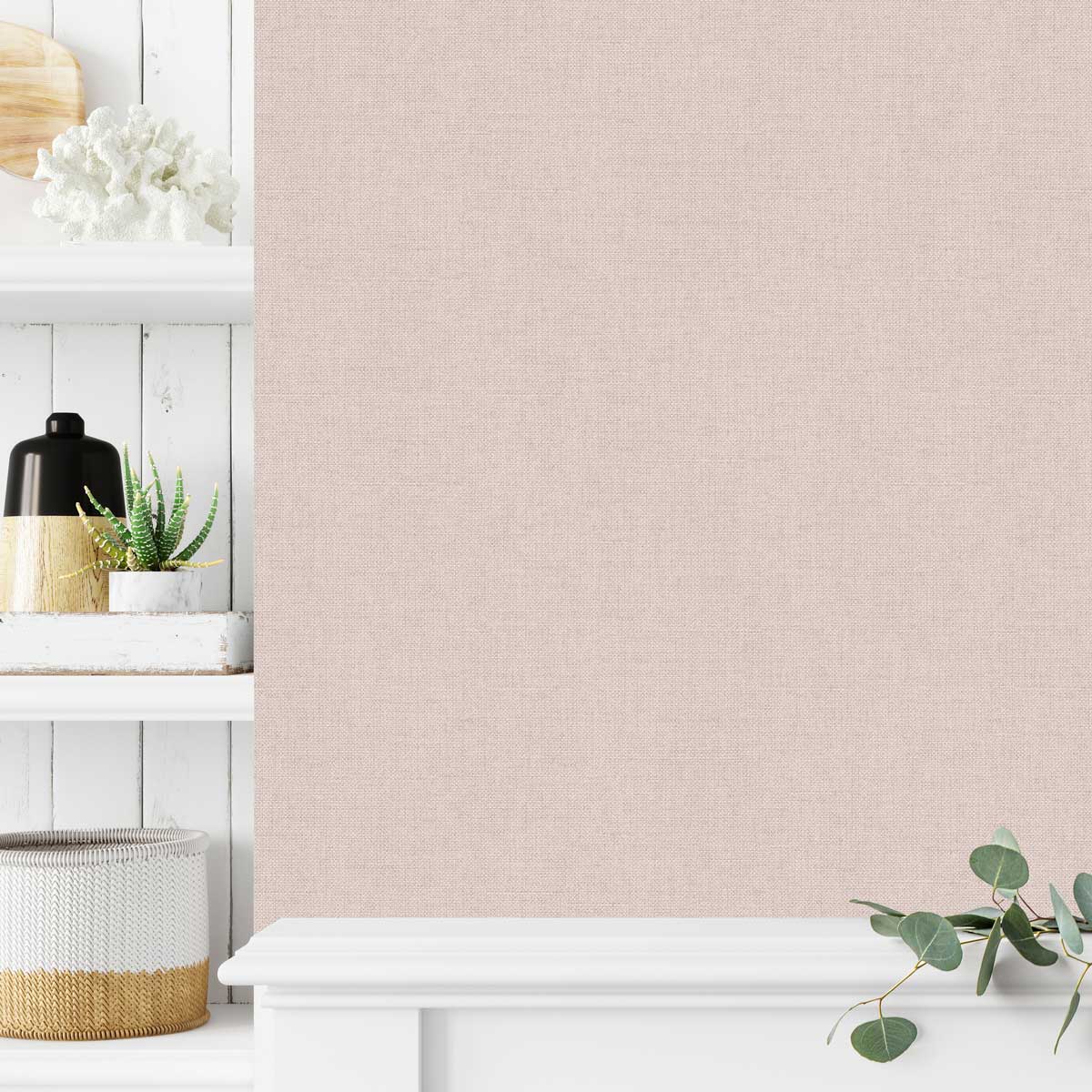 Luxe Faux Tweed Textile Texture Wallpaper - Powder Blush room view
