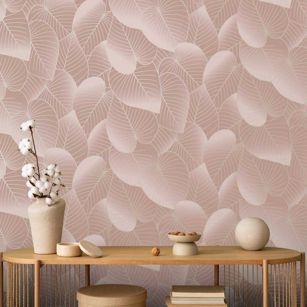Graphic Leaves Wallpaper - Blush room view