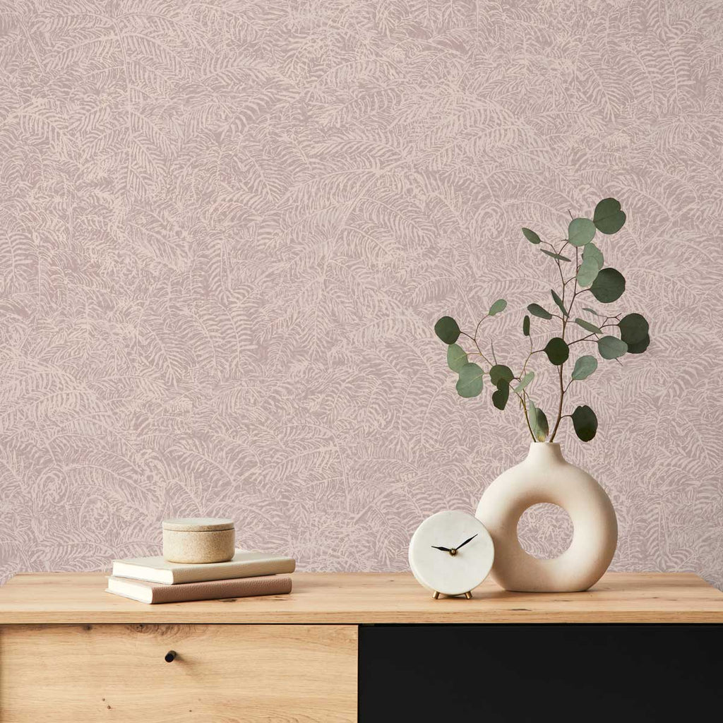 Fern Texture Wallpaper - Pink room view