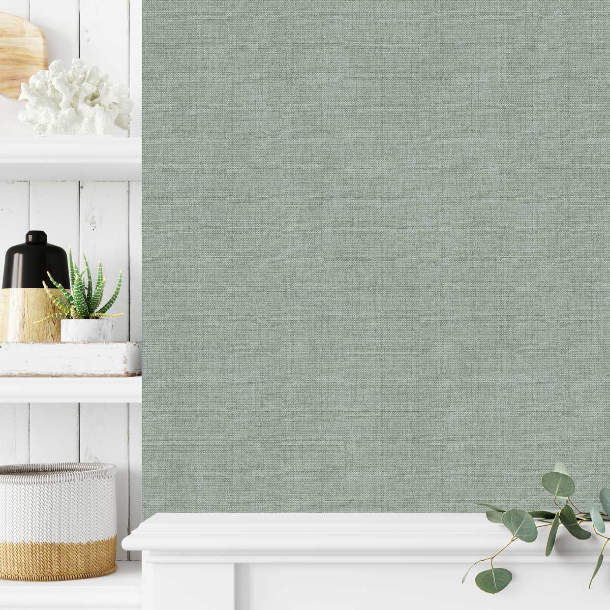 Luxe Faux Tweed Textile Texture Wallpaper - Green room view