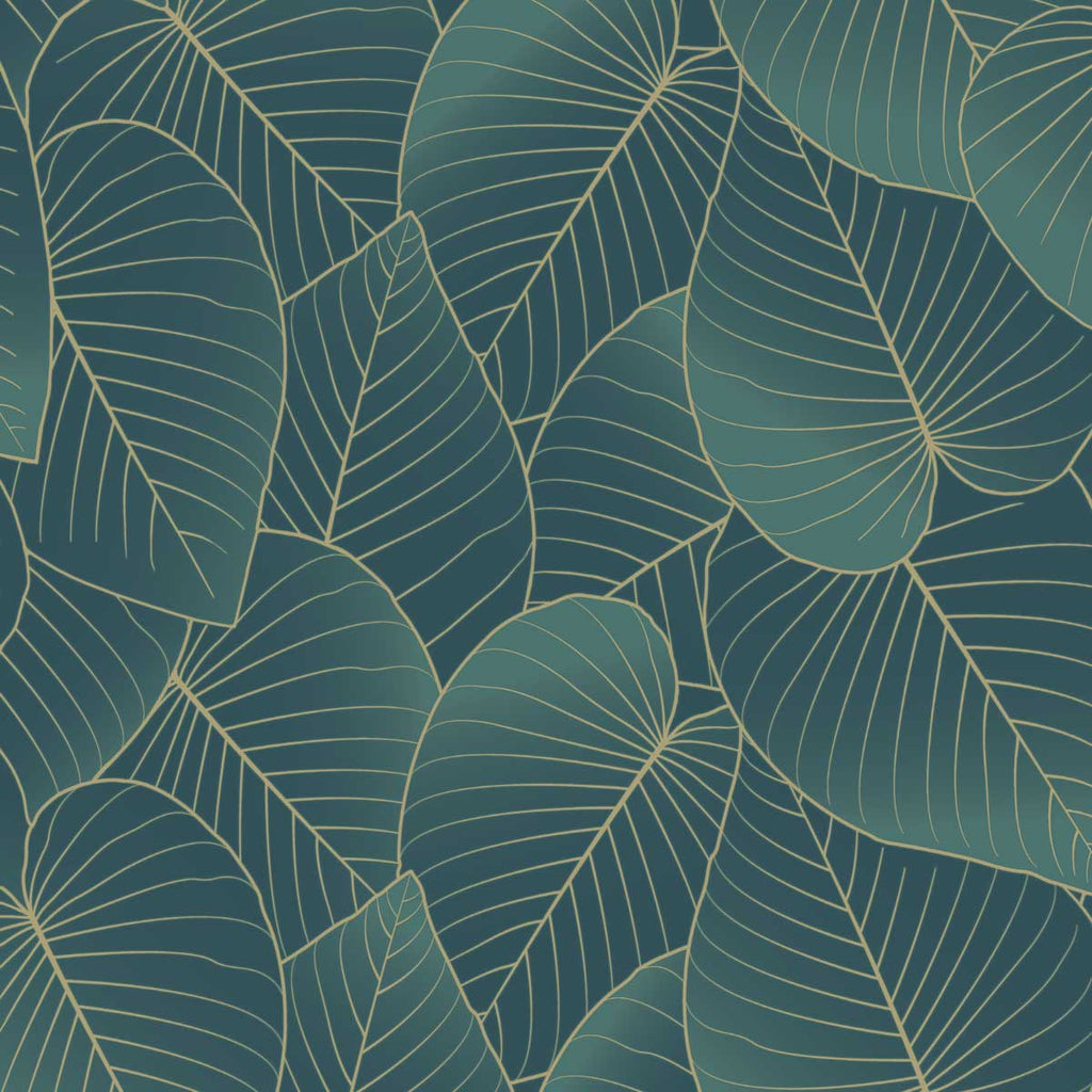 Graphic Leaves Wallpaper - Dark Green pattern