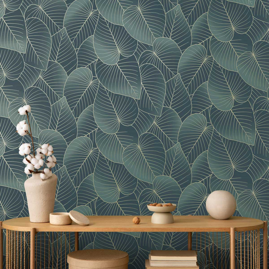 Graphic Leaves Wallpaper - Dark Green room view
