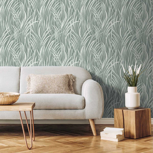 Adelia Tall Grass Wallpaper - Green room view