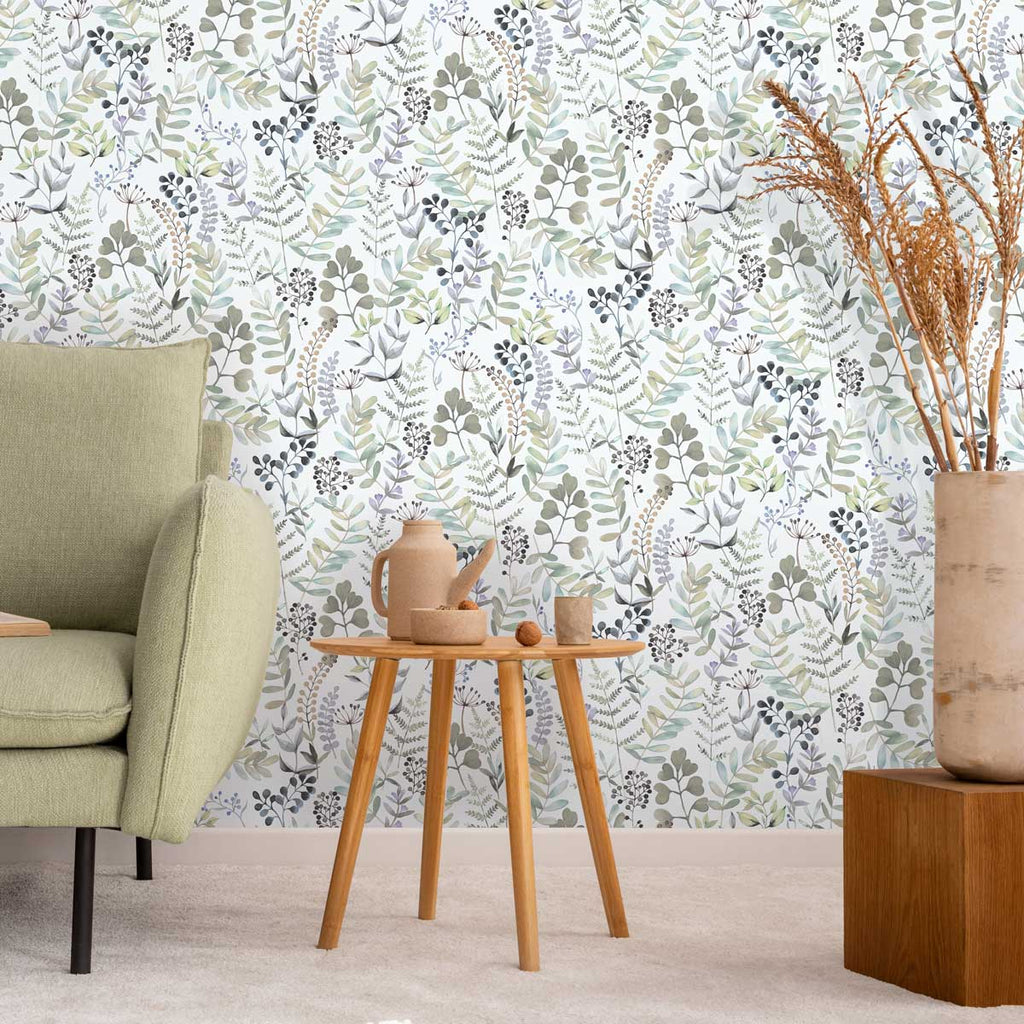 Olivia Botanical Wallpaper - Green room view