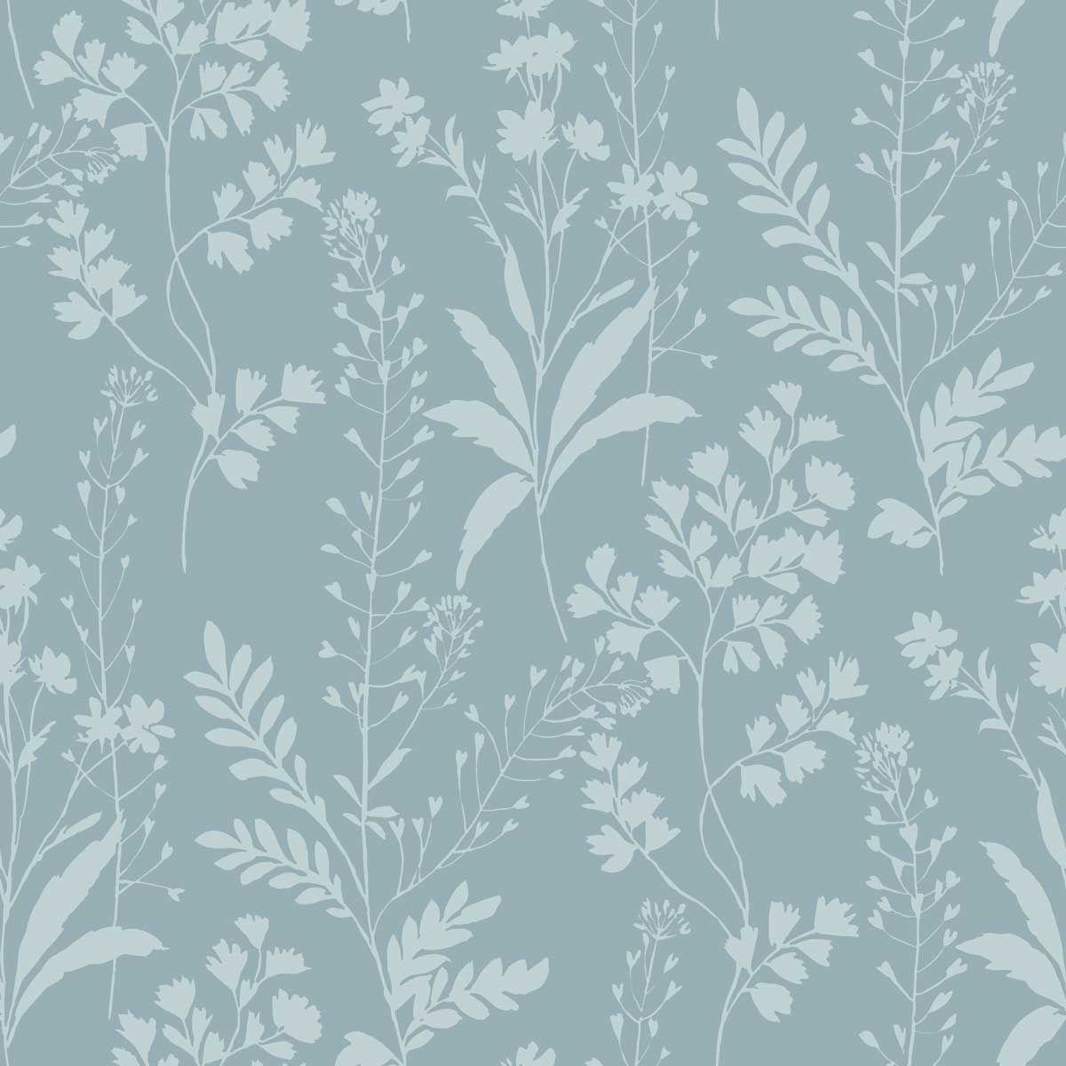 Wildflower Silhouettes Wallpaper - Turquoise Blue pattern