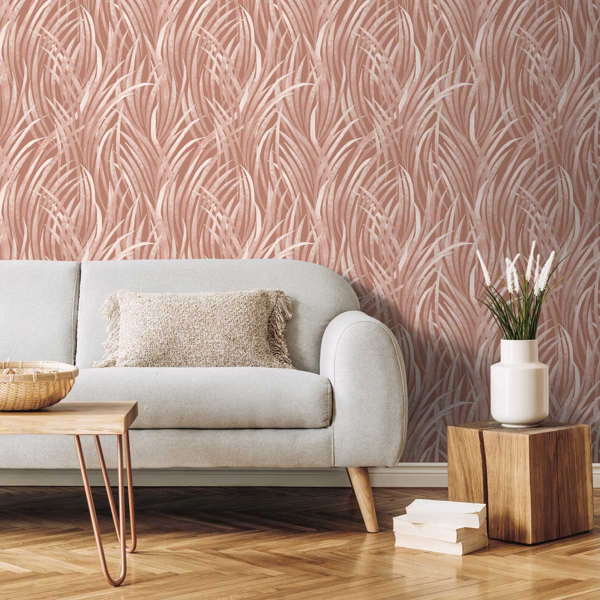 Adelia Tall Grass Wallpaper - Terracotta room view