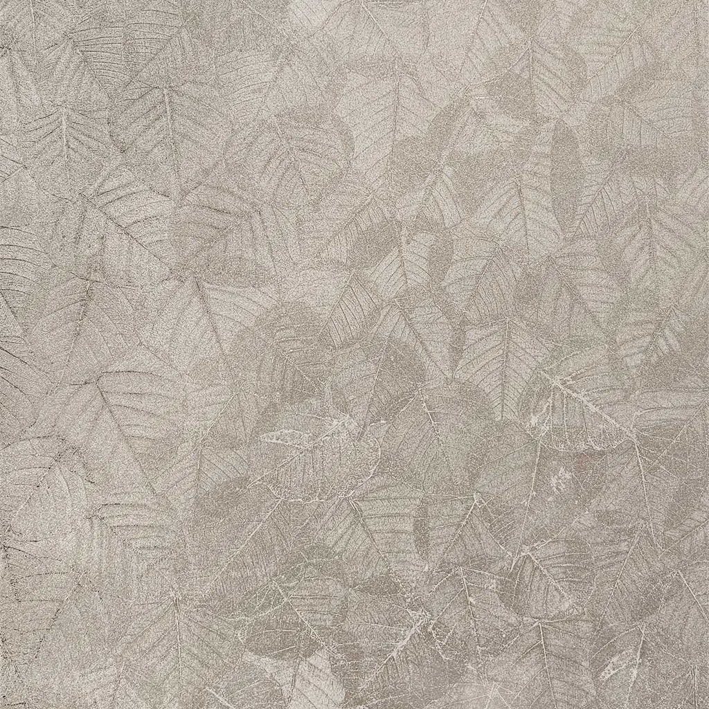 Luminous Leaf Collage Wallpaper - Silver Beige on Foil pattern