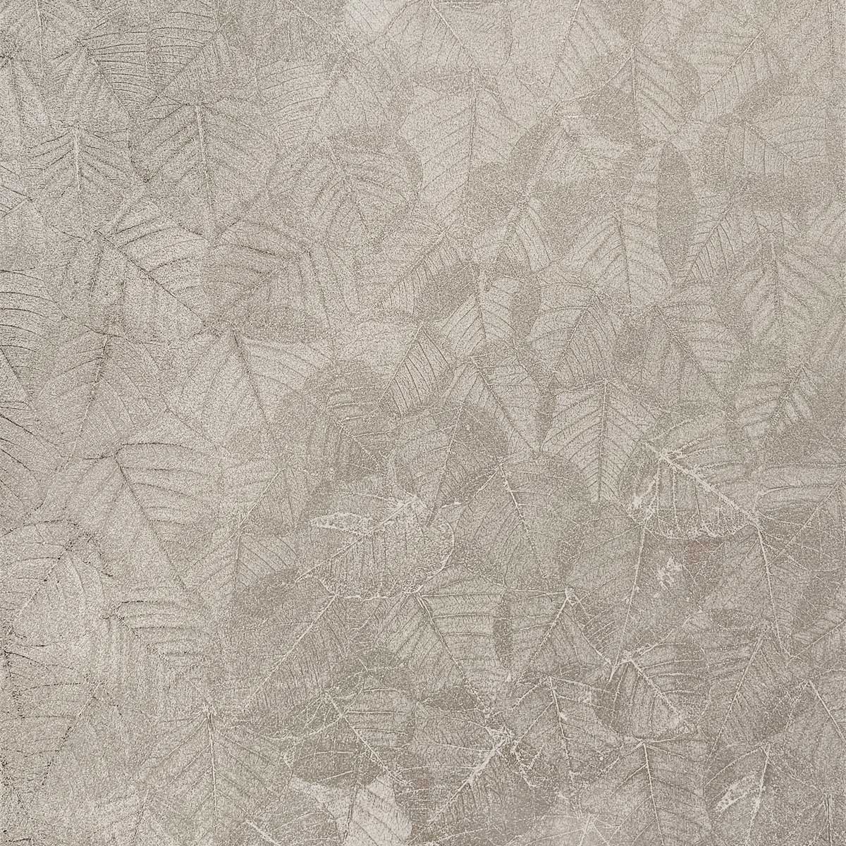 Luminous Leaf Collage Wallpaper - Silver Beige on Foil pattern