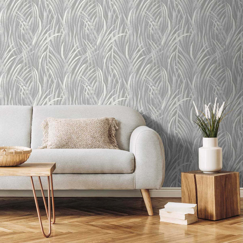 Adelia Tall Grass Wallpaper - Grey room view