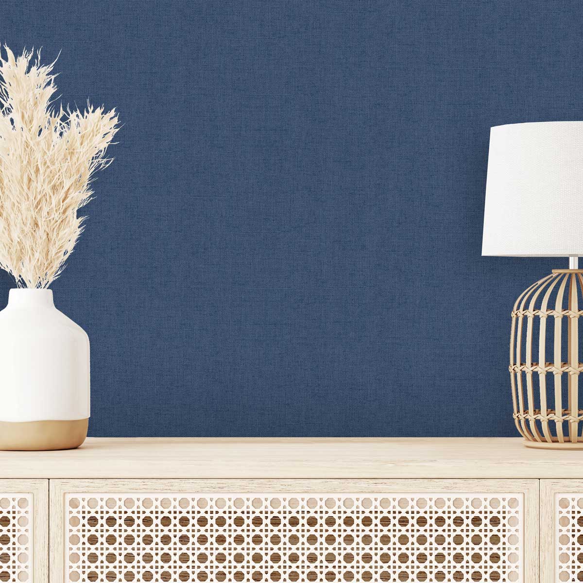 Luxe Faux Tweed Textile Texture Wallpaper - Navy room view