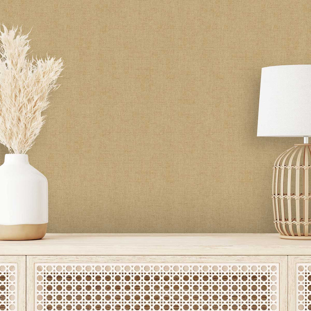 Luxe Faux Tweed Textile Texture Wallpaper - Yellow room view