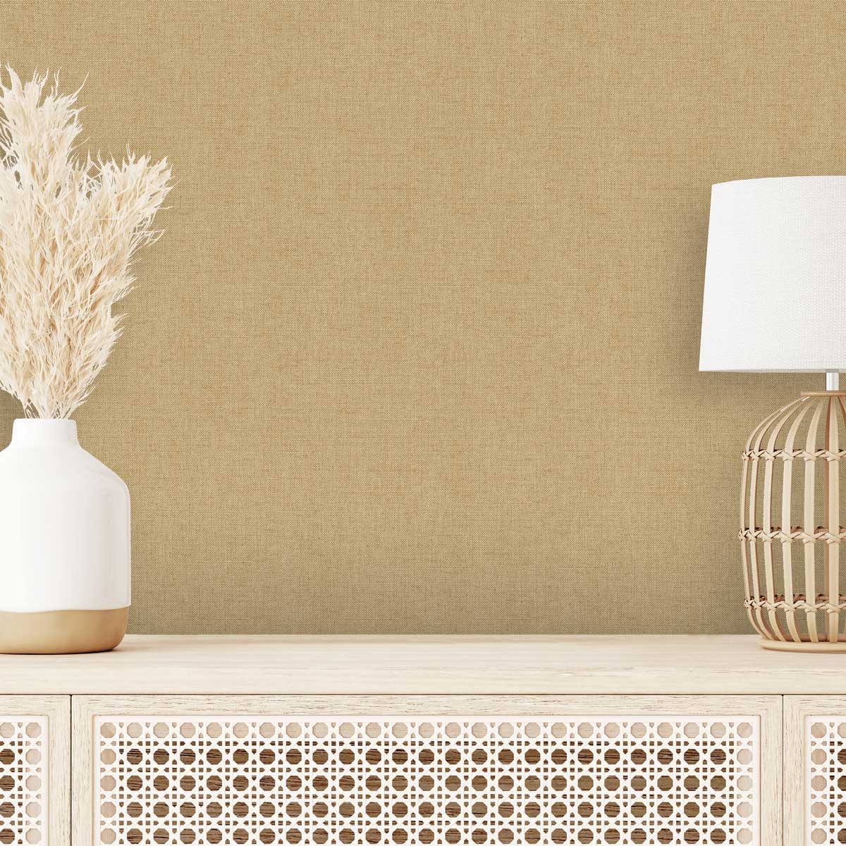 Luxe Faux Tweed Textile Texture Wallpaper - Yellow room view
