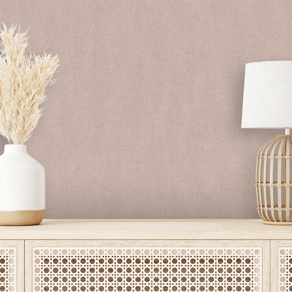 Luxe Faux Tweed Textile Texture Wallpaper - Beige and Pink room view