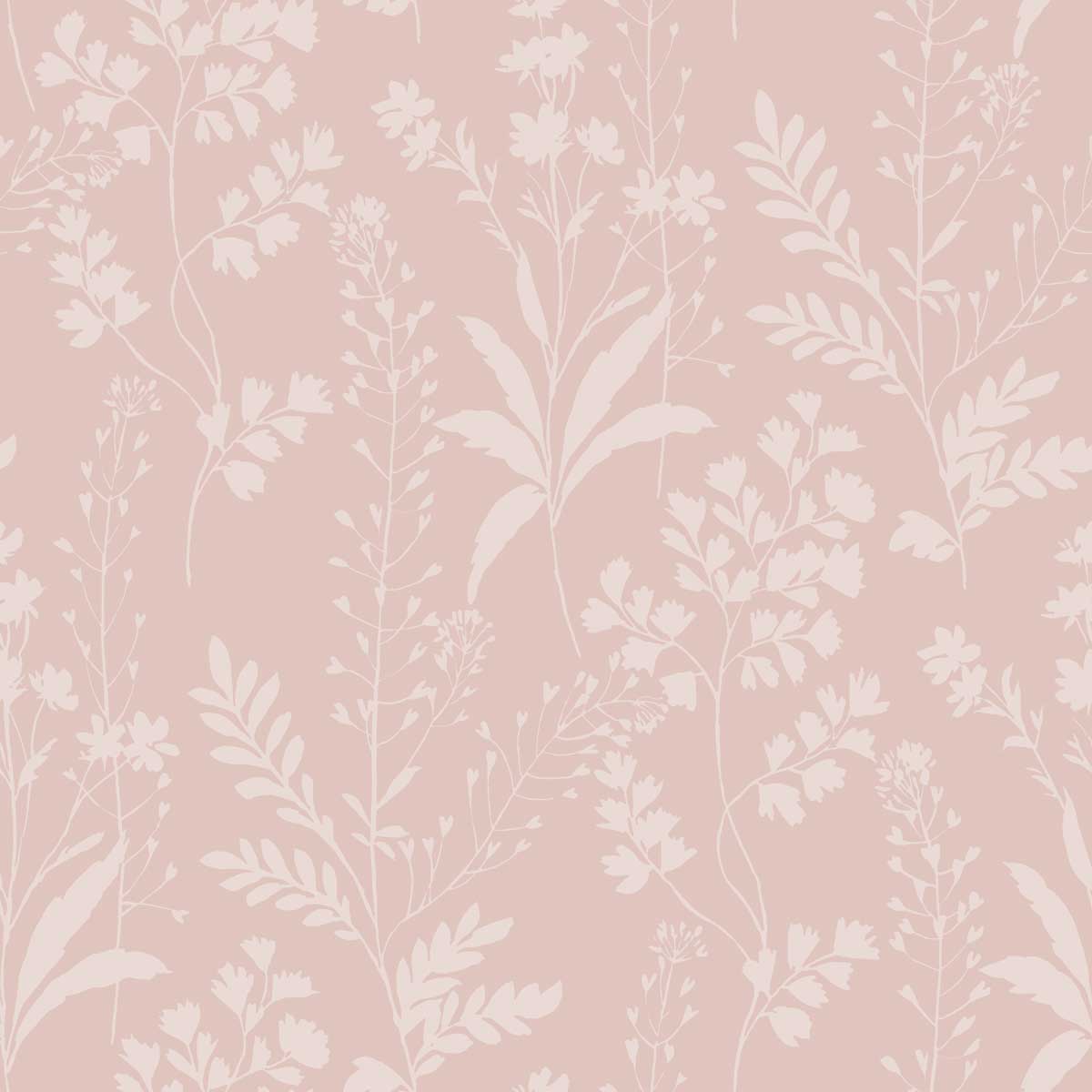 Wildflower Silhouettes Wallpaper - Pink pattern