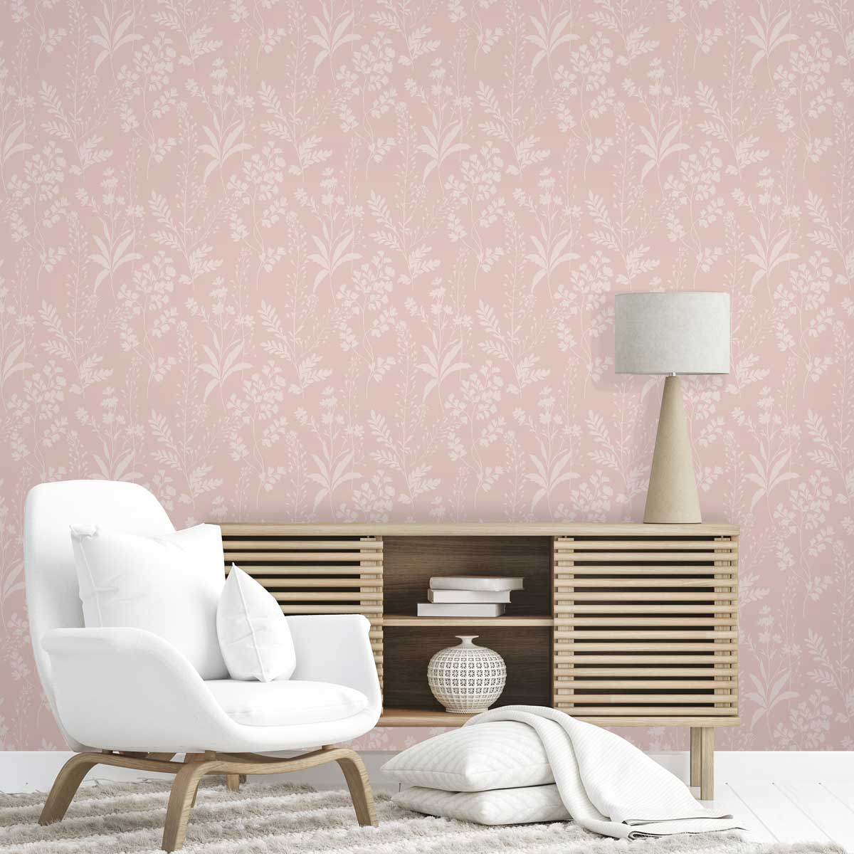 Wildflower Silhouettes Wallpaper - Pink room view