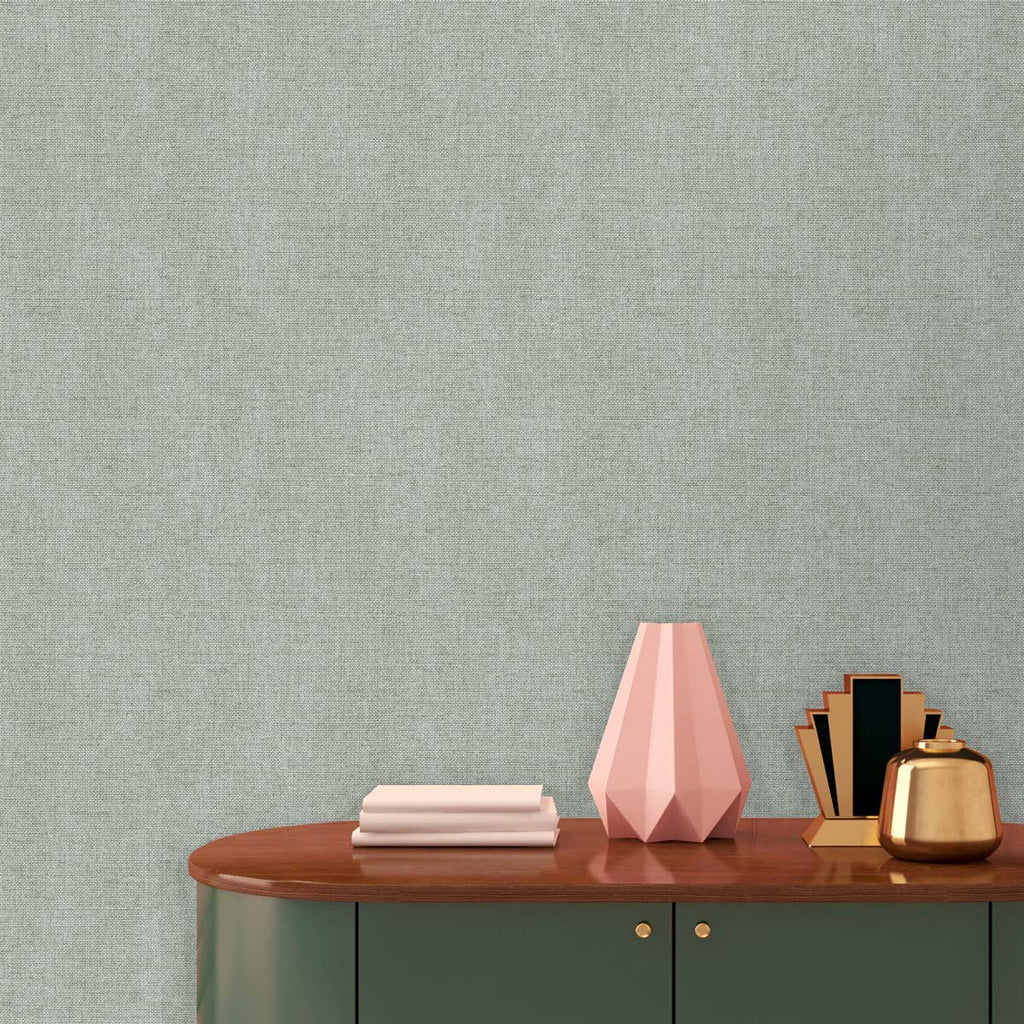 Luxe Faux Tweed Textile Texture Wallpaper - Light Green room view