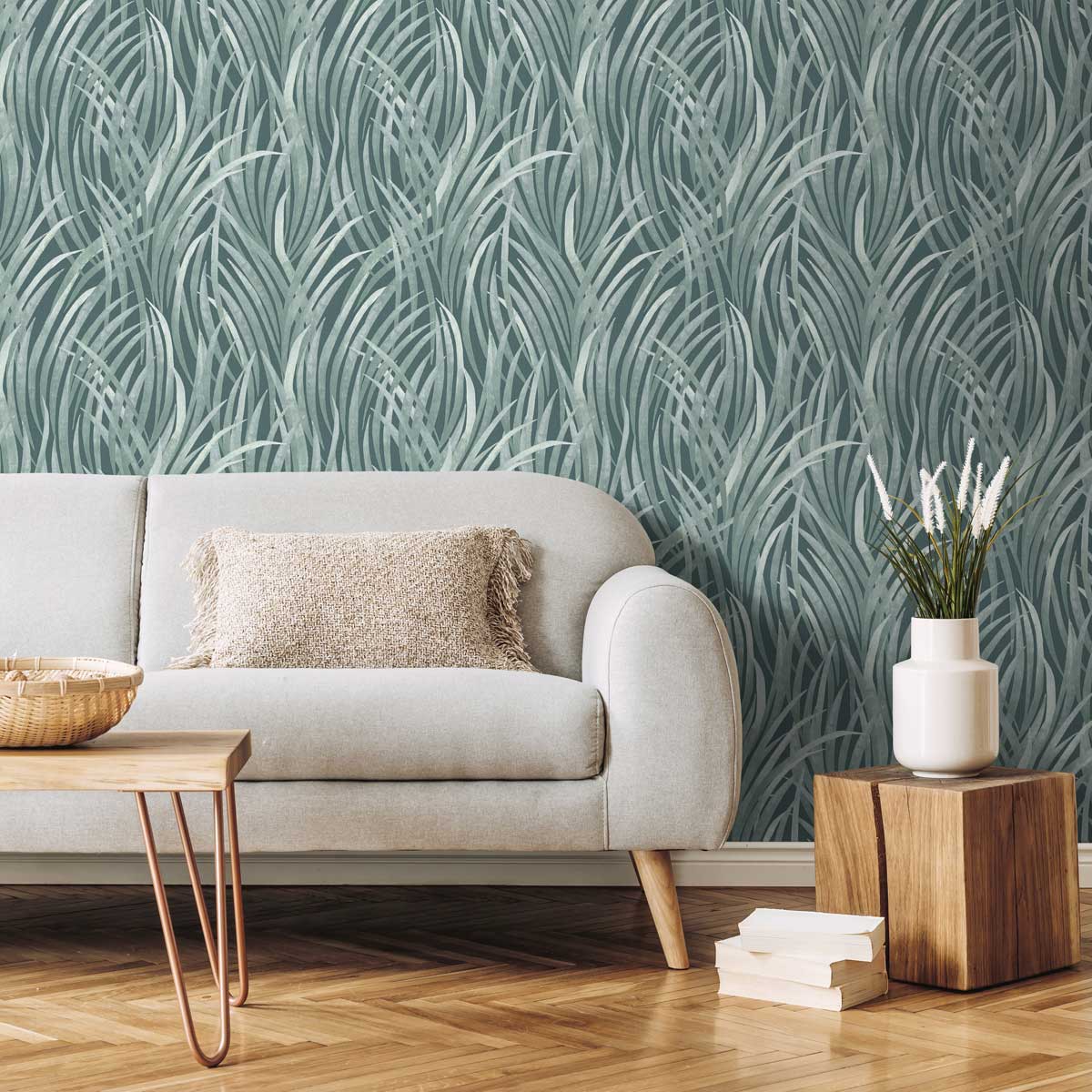 Adelia Tall Grass Wallpaper - Dark Green room view