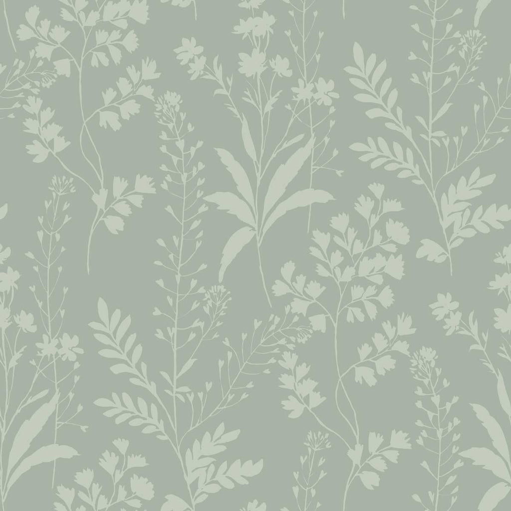 Wildflower Silhouettes Wallpaper - Pale Green pattern