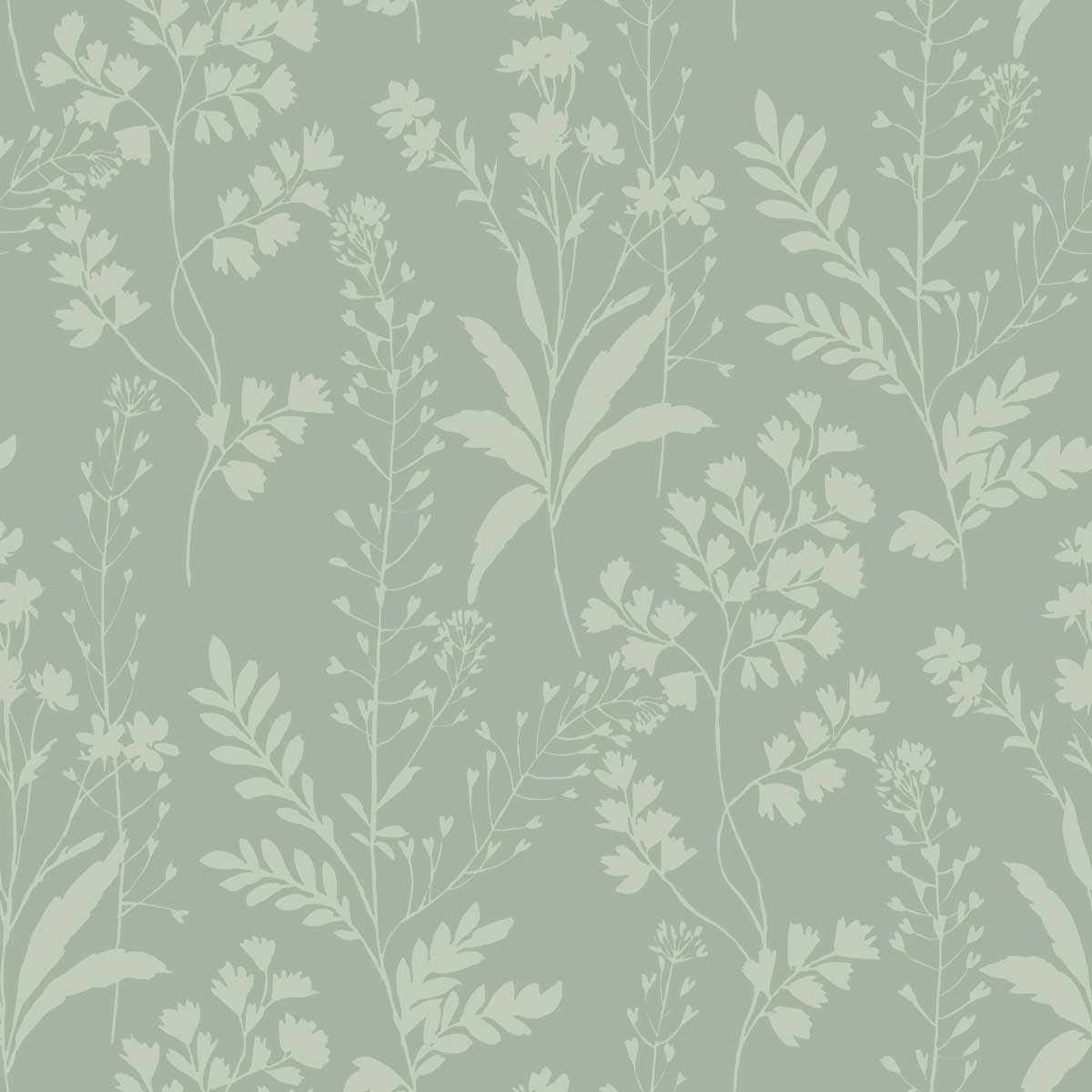 Wildflower Silhouettes Wallpaper - Pale Green pattern