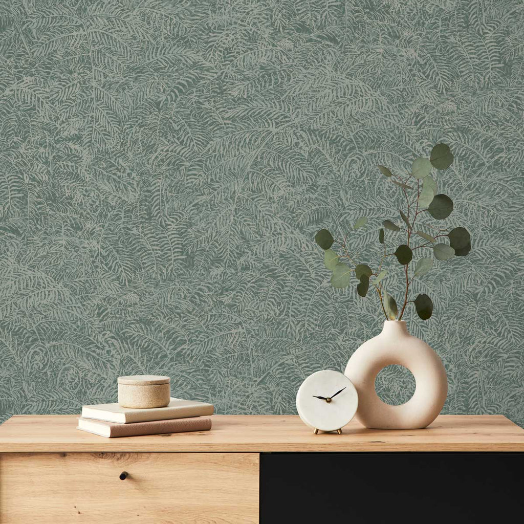 Fern Texture Wallpaper - Dark Green room view