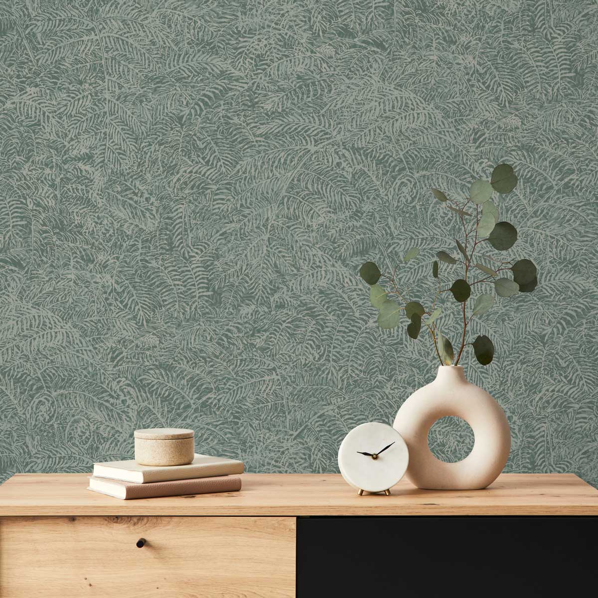 Fern Texture Wallpaper - Dark Green room view