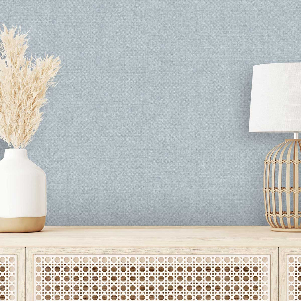 Luxe Faux Tweed Textile Texture Wallpaper - Turquoise Blue room view
