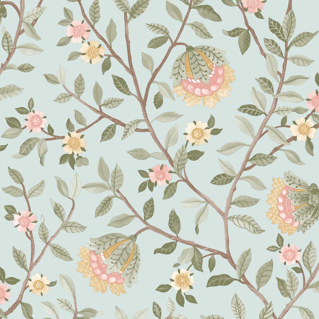 Vintage Botanical Blooms Wallpaper - Green pattern