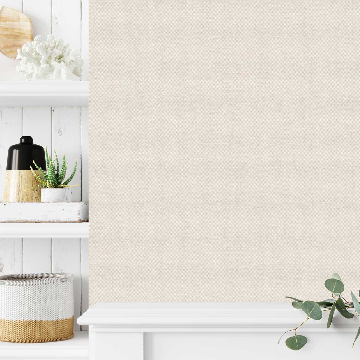 Luxe Faux Tweed Textile Texture Wallpaper - Light Beige room view