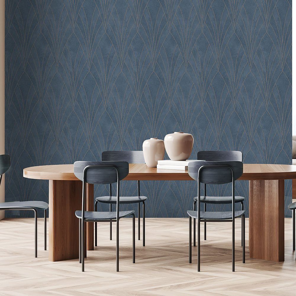 Gatsby Glamour Wallpaper - Blue Ground room view