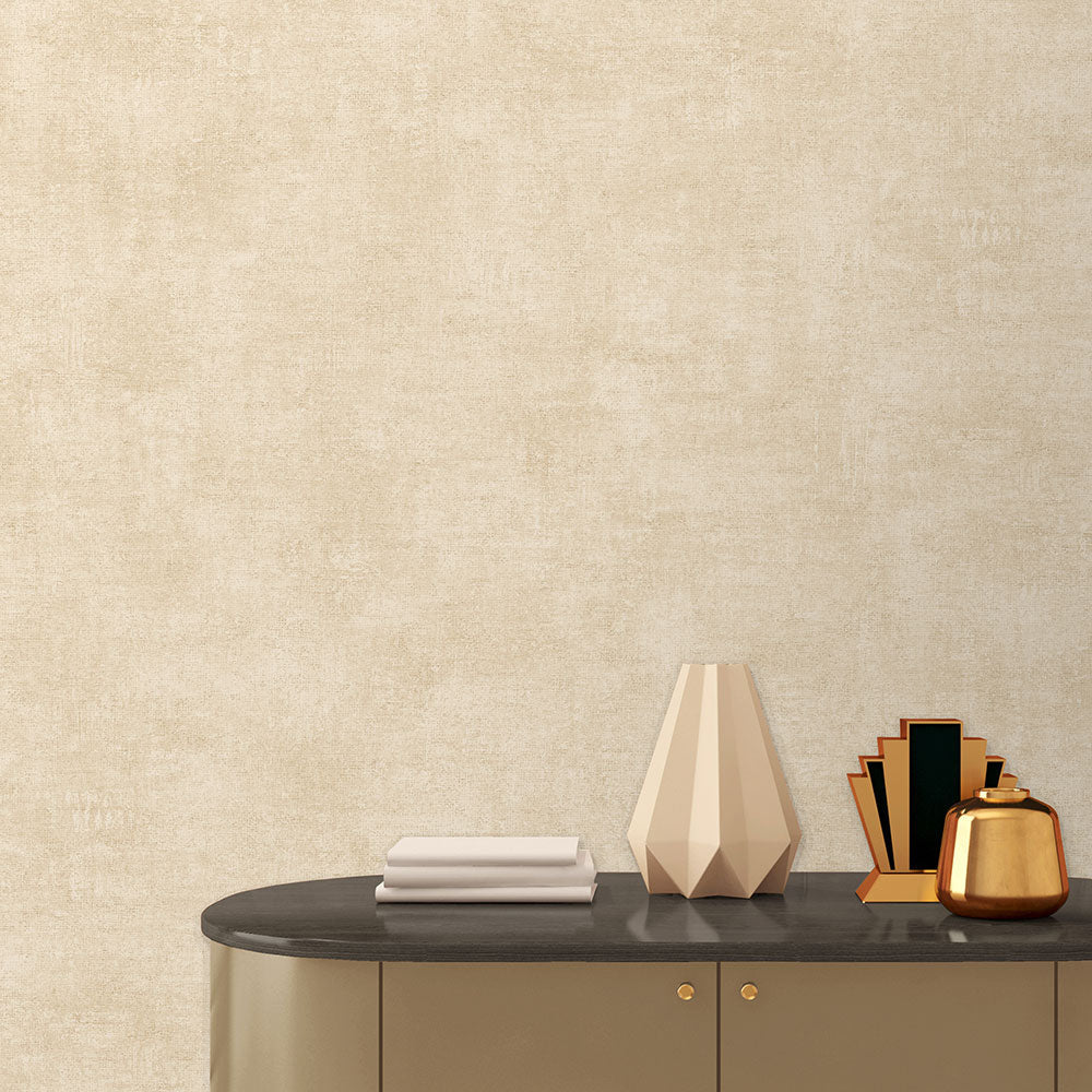 Washed Linen Texture Wallpaper - Light Beige room view