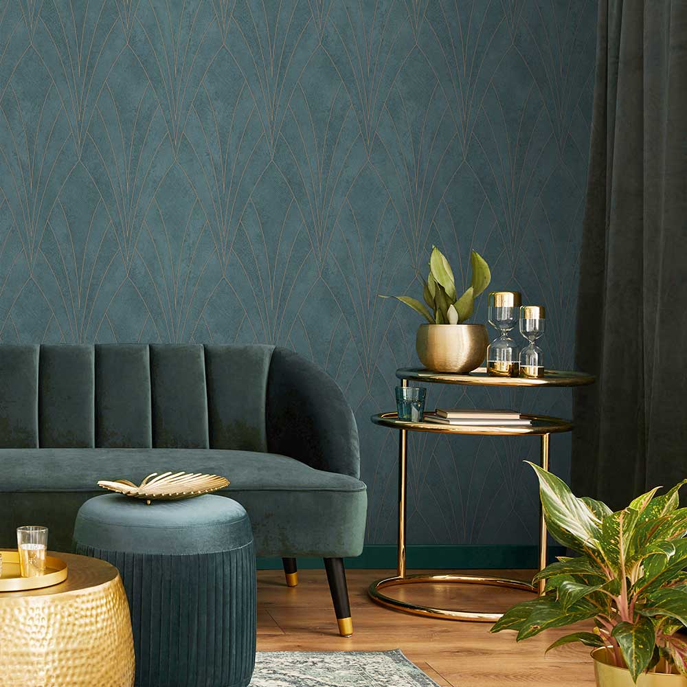 Gatsby Glamour Wallpaper - Green Ground room view