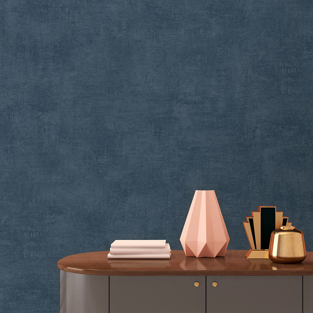 Washed Linen Texture Wallpaper - Navy room view