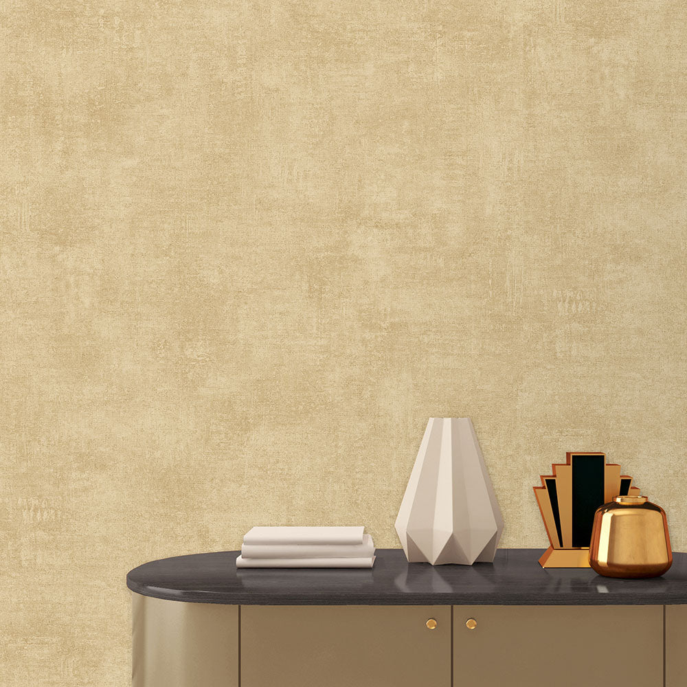 Washed Linen Texture Wallpaper - Beige room view