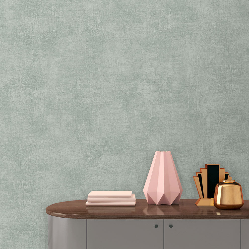 Washed Linen Texture Wallpaper - Sage Green room view