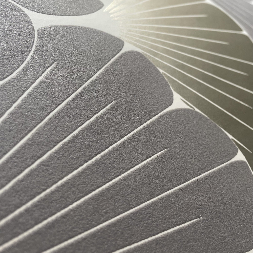 Giant Art Deco Gingko Leaf Wallpaper - Grey and Cream room view