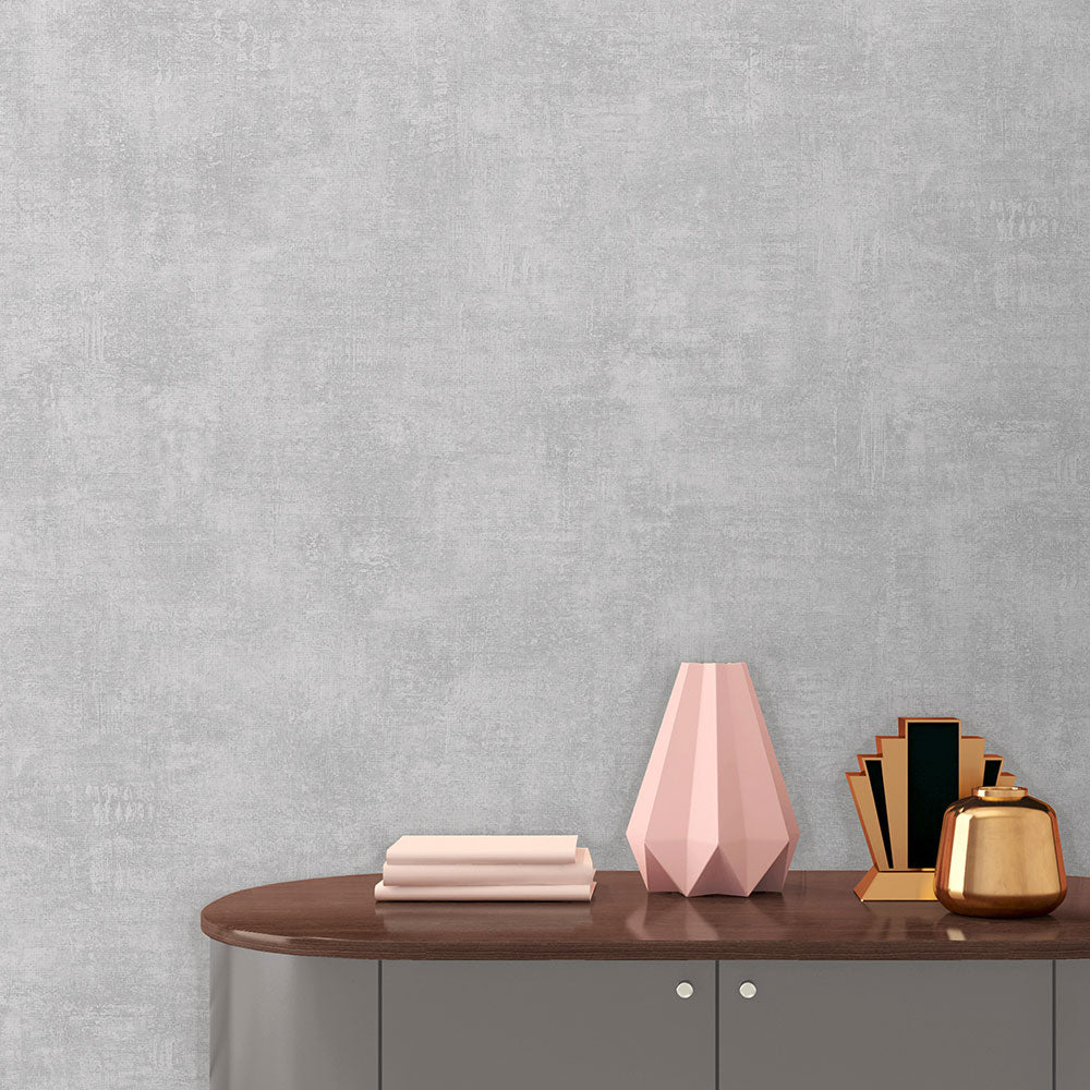 Washed Linen Texture Wallpaper - Light Grey room view