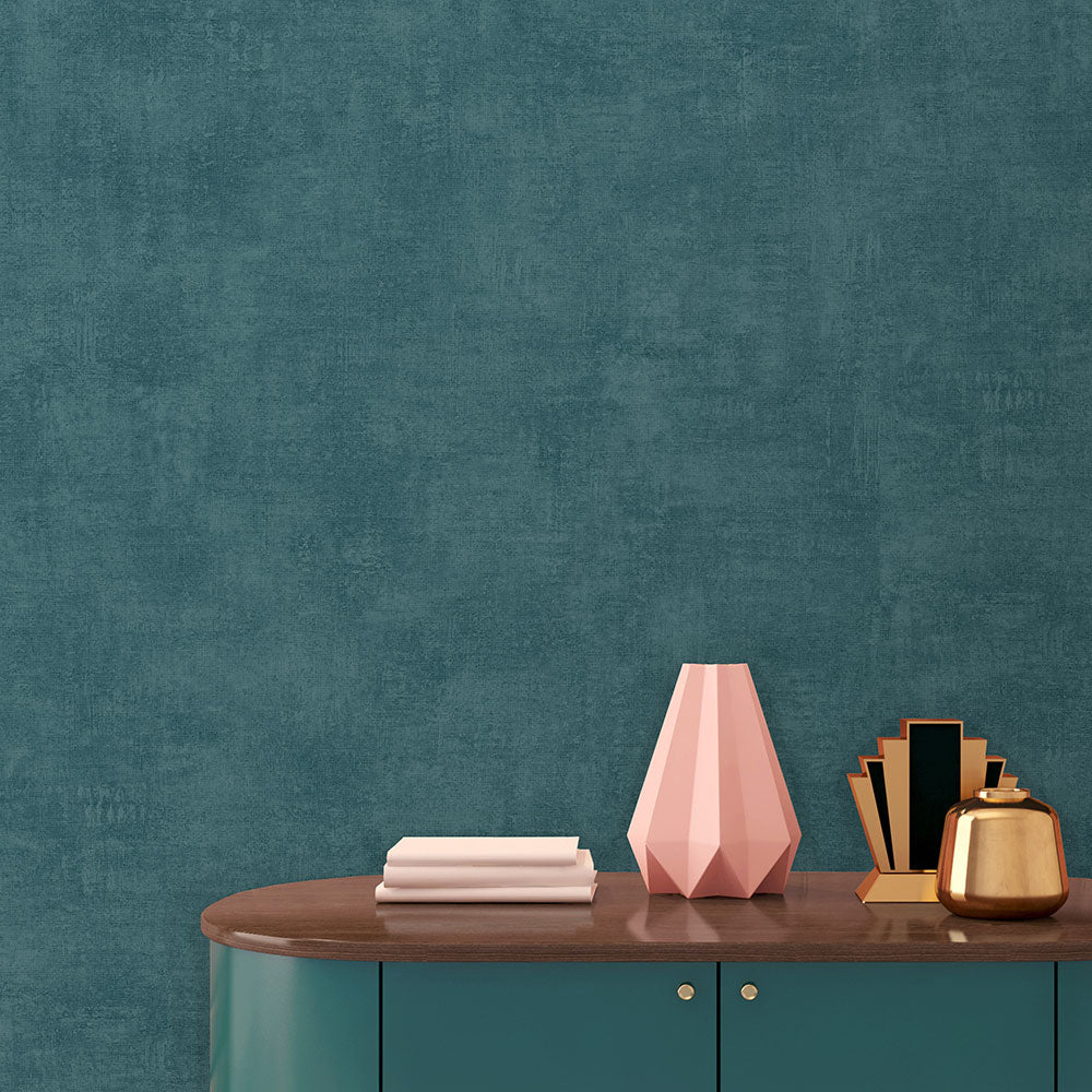 Washed Linen Texture Wallpaper - Duck Green room view