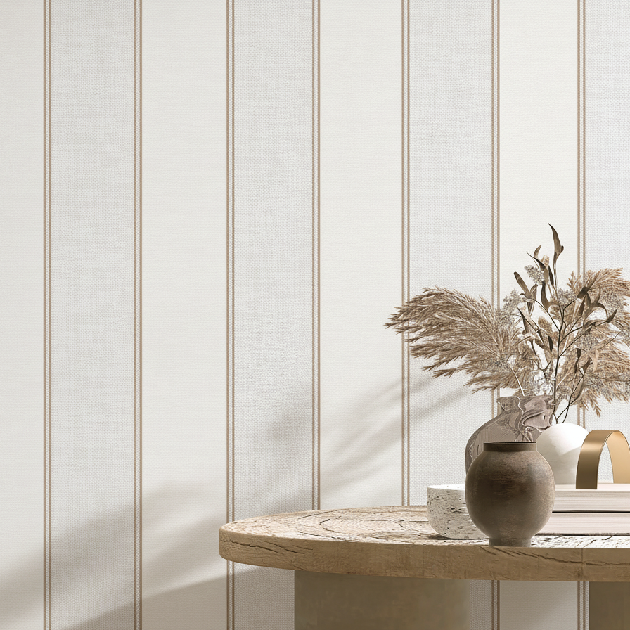 Sculpted Panel Stripe Wallpaper - Beige room view