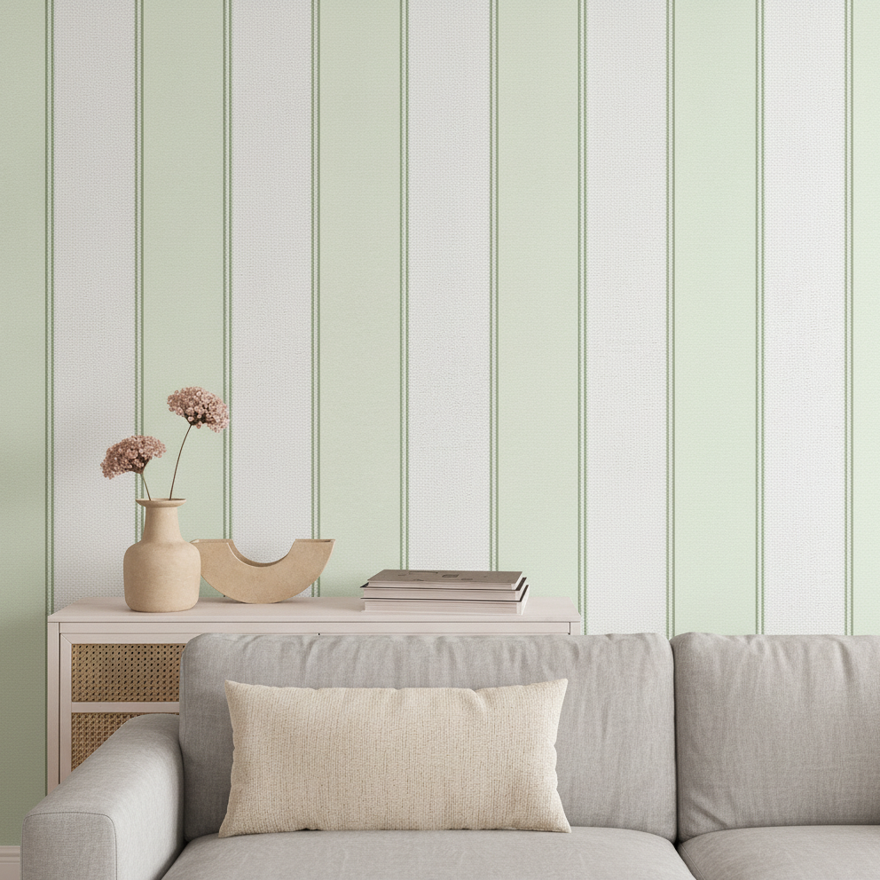 Sculpted Panel Stripe Wallpaper - Green room view
